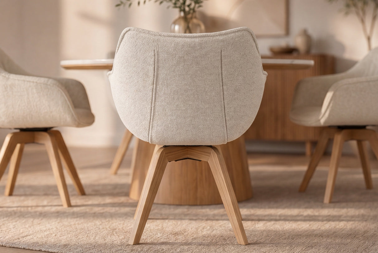 Sessel THE DUTCH COMFORT 180° Auto-Rückholfunktion m. Armlehnen Bouclé-Tweed weich beige natur