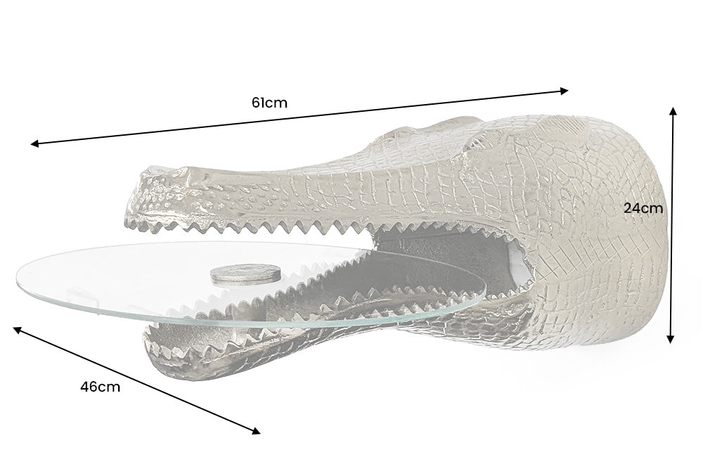 Beistelltisch WILDLIFE CROCODILE 60cm Hänge-Couchtisch Hartglas silber
