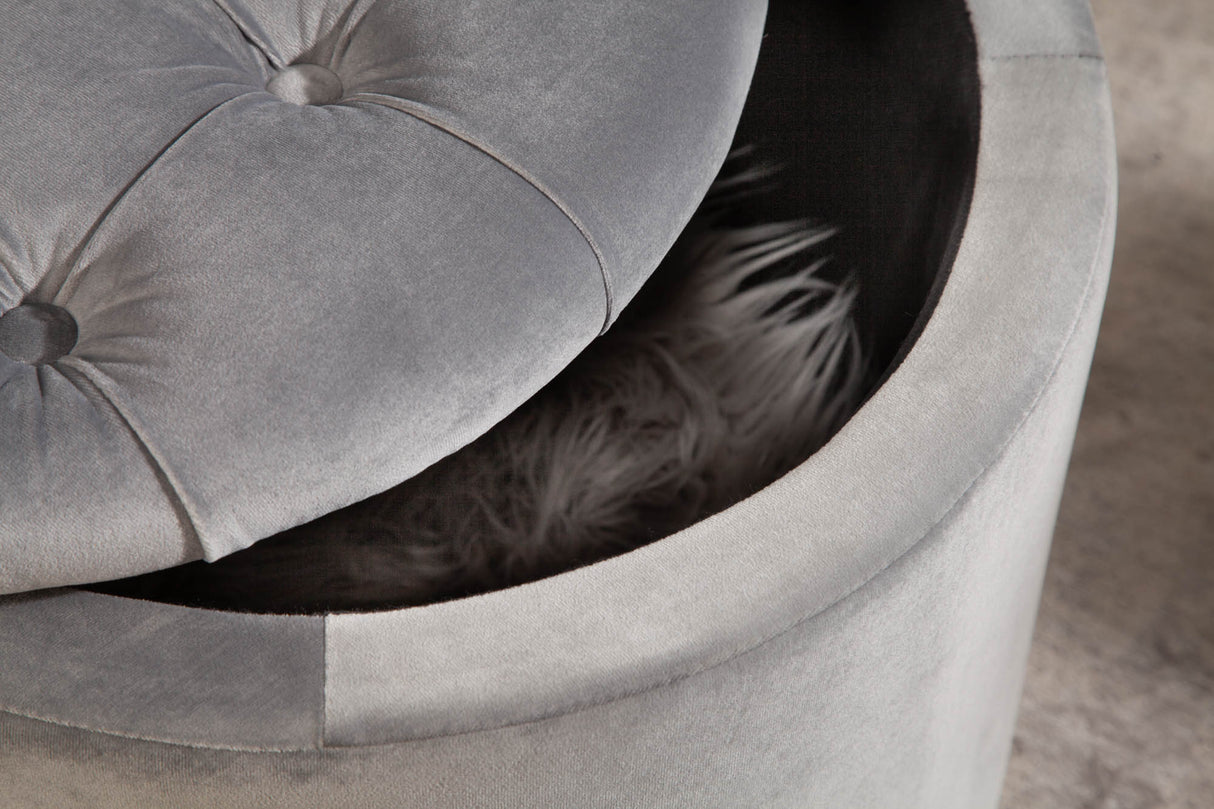 Hocker MODERN BAROCK STORAGE 50cm Samt silber