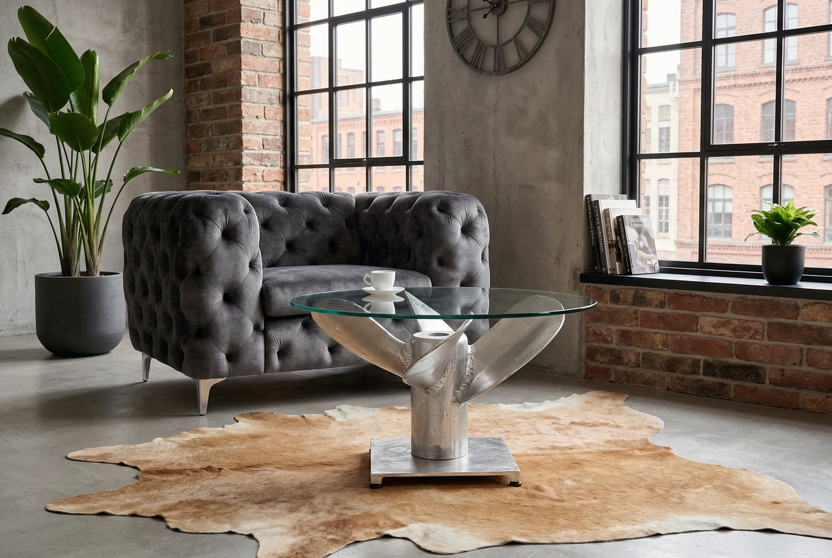 Couchtisch OCEAN 60cm Unterteil silber ohne Glasplatte