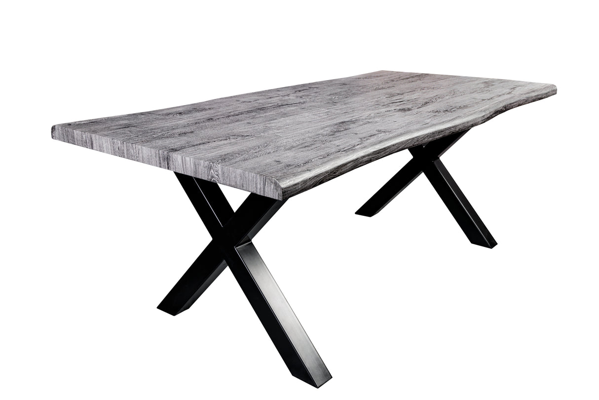 Esstisch WILD 180cm Tischplatte 50mm weiß gekalkt Wildeiche Optik grau