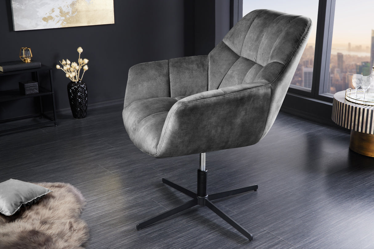 Armchair PAPILLON 83-90cm rotatable 360° velvet grey