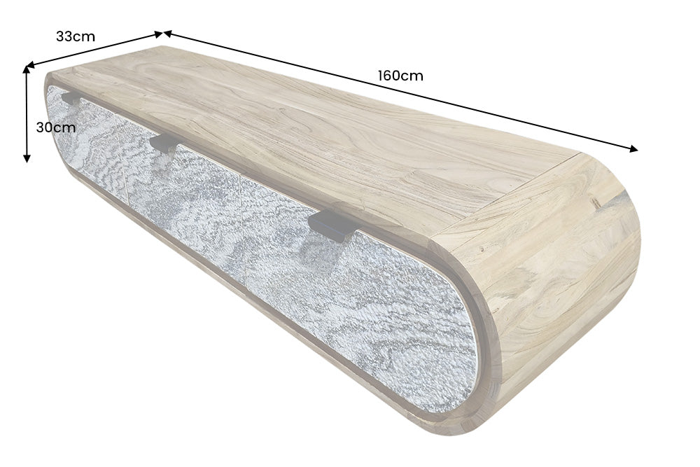 TV-Board ORGANIC 160cm hanging acacia wood natural w/ stone look front