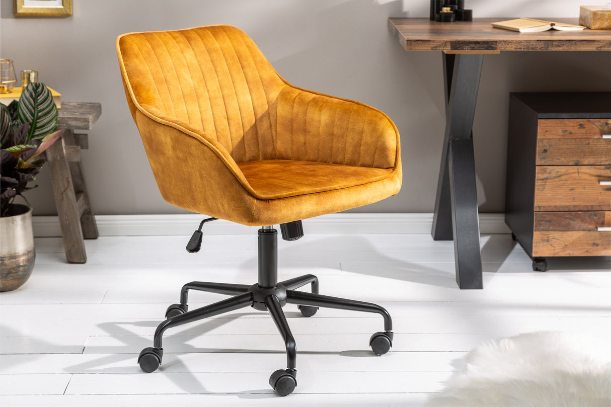 Bürostuhl TURIN 47-56cm mit Armlehnen Samt senfgelb