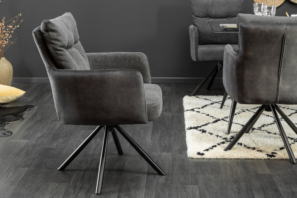 Swivel chair BIG GEORGE with armrests flat woven fabric anthracite rotatable