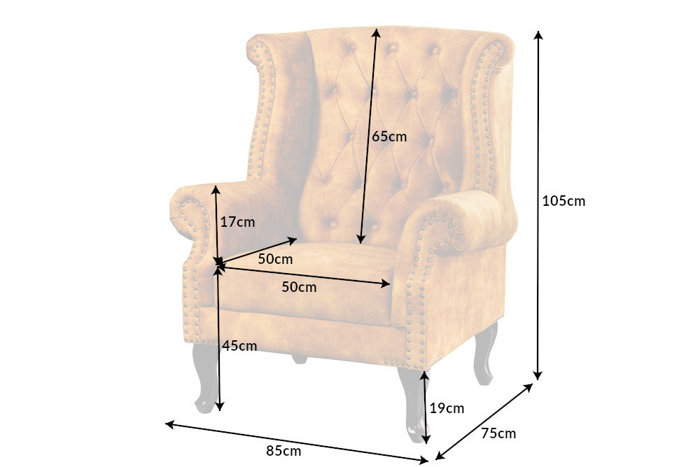 Ohrensessel CHESTERFIELD Antik-Look Samt senfgelb