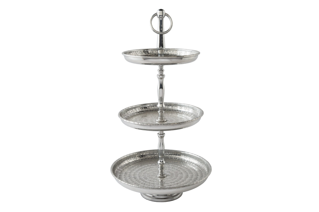 Etagere ORIENT 50cm 3 trays with hammer stroke effect silver