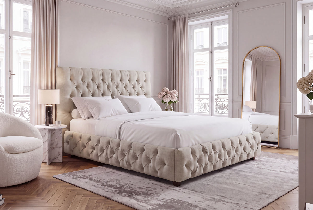 Bed PARIS CHESTERFIELD 180x200cm linen fabric beige