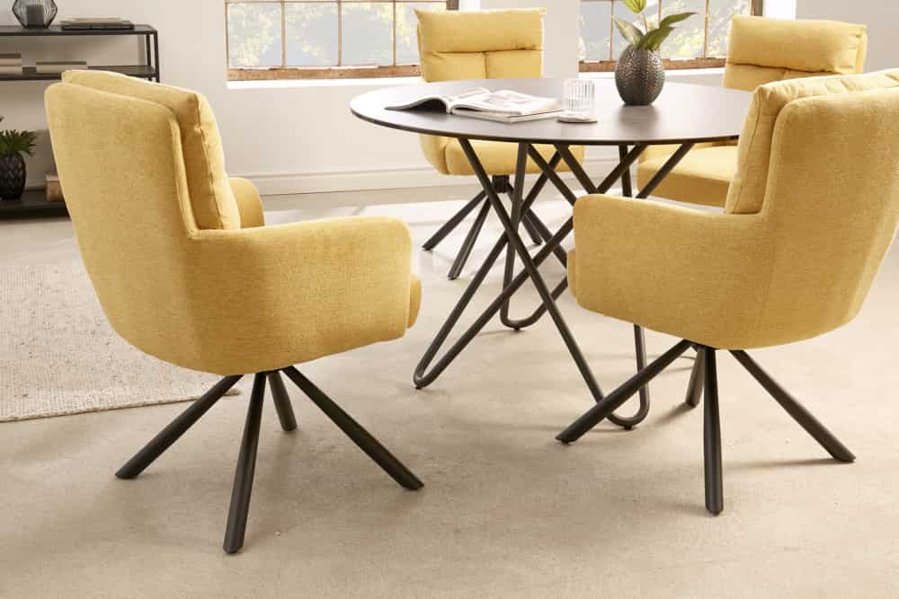 Swivel chair BIG GEORGE 360° with armrests textured fabric mustard yellow