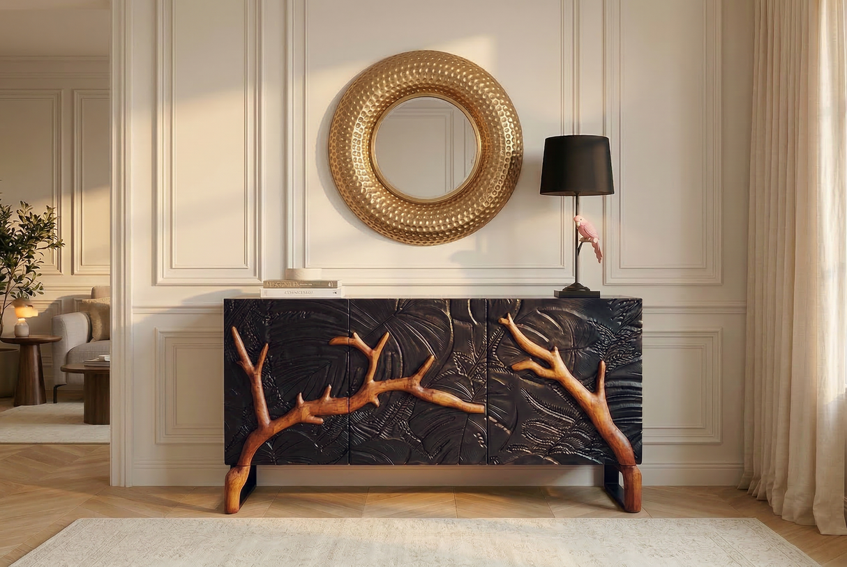 Sideboard FOREST 160cm 3D mango wood black brown