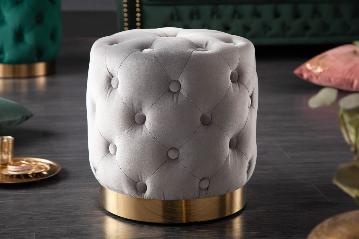Hocker MODERN BAROCK 35cm Samt grau gold