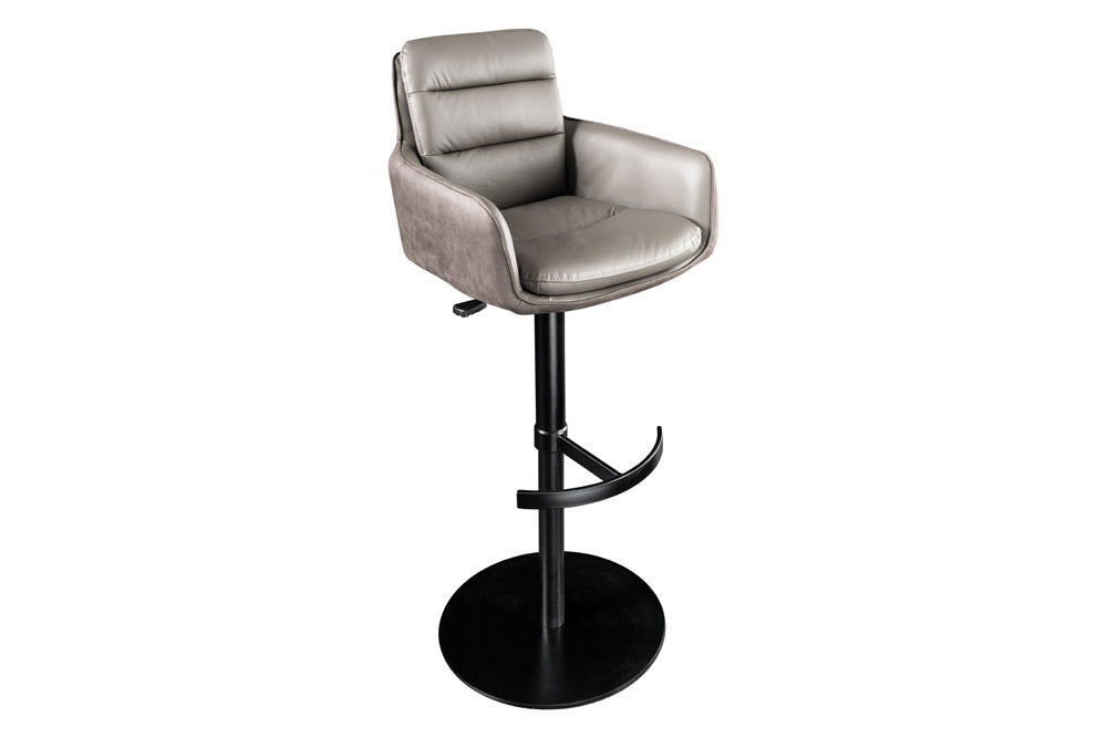 Bar stool BIG GEORGE w/ armrests microfibre leather taupe rotatable height adjustable