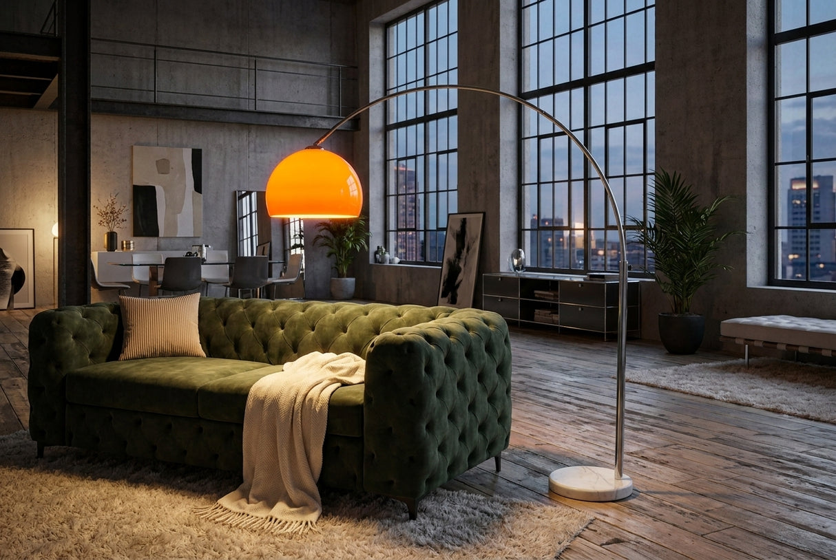 Floor lamp BIG BOW 175-205cm orange w/ marble base