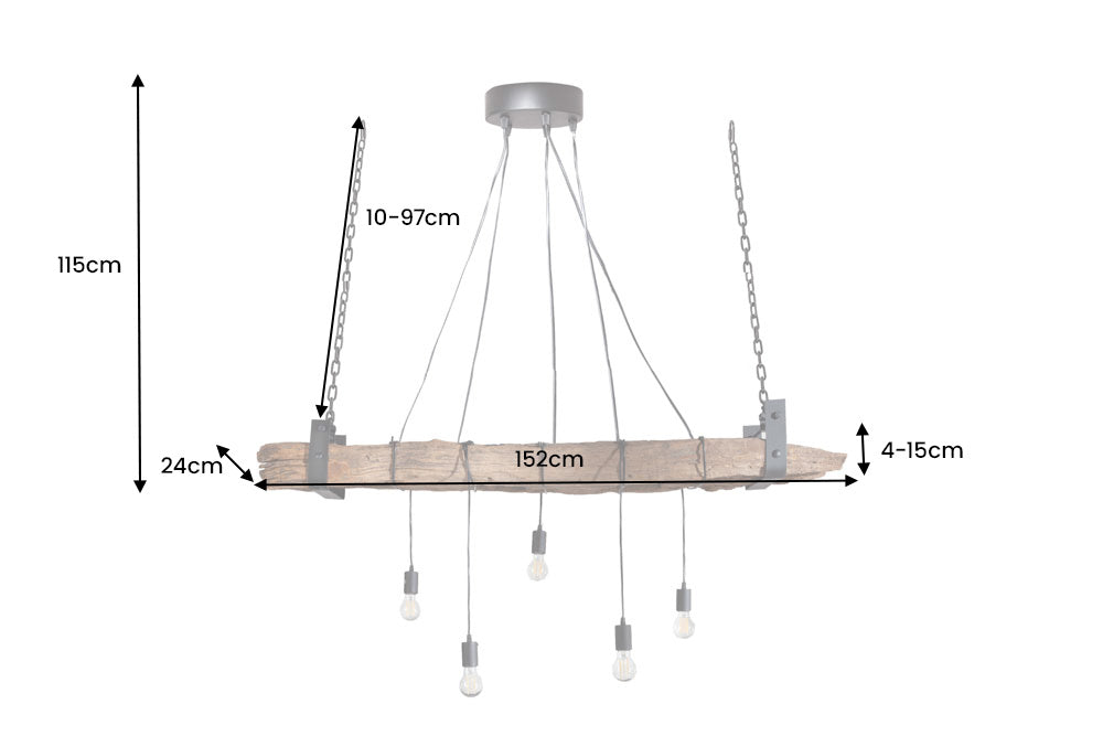Pendelleuchte BARRACUDA 152cm für 5 Glühbirnen Recyclingholz