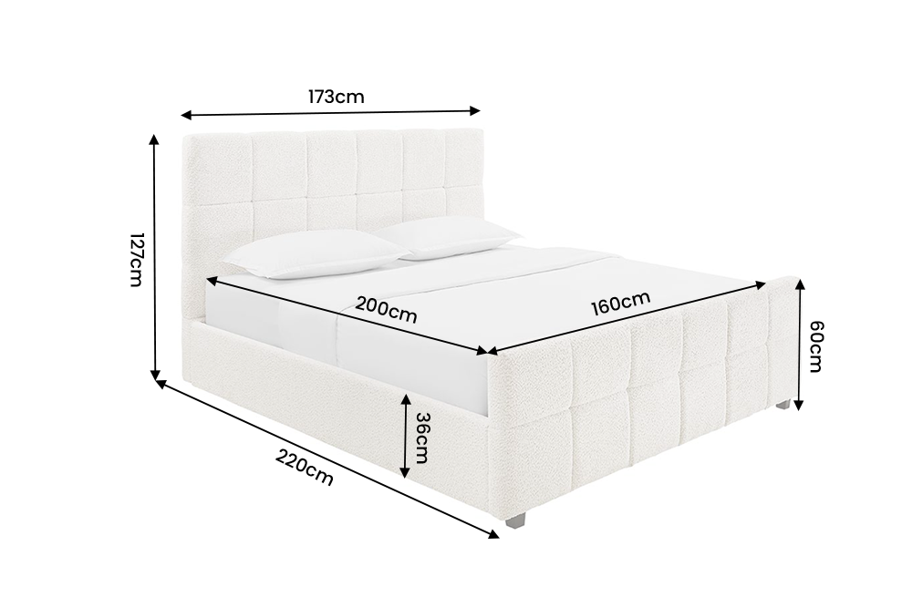 Bett PRESTIGE 160x200cm mit Stauraum und Lattenrost Bouclé creme