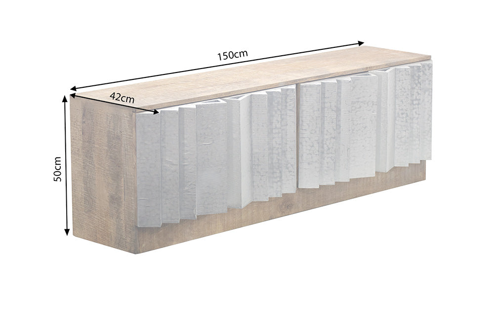 TV-Board ZALVERO 150cm Mangoholz Aluminiumfront natur silber