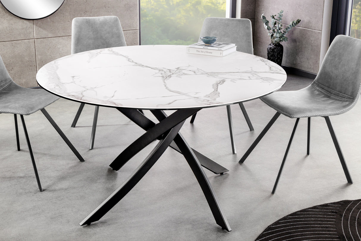 Dining table ALPINE Ø 120cm round ceramic marble look white