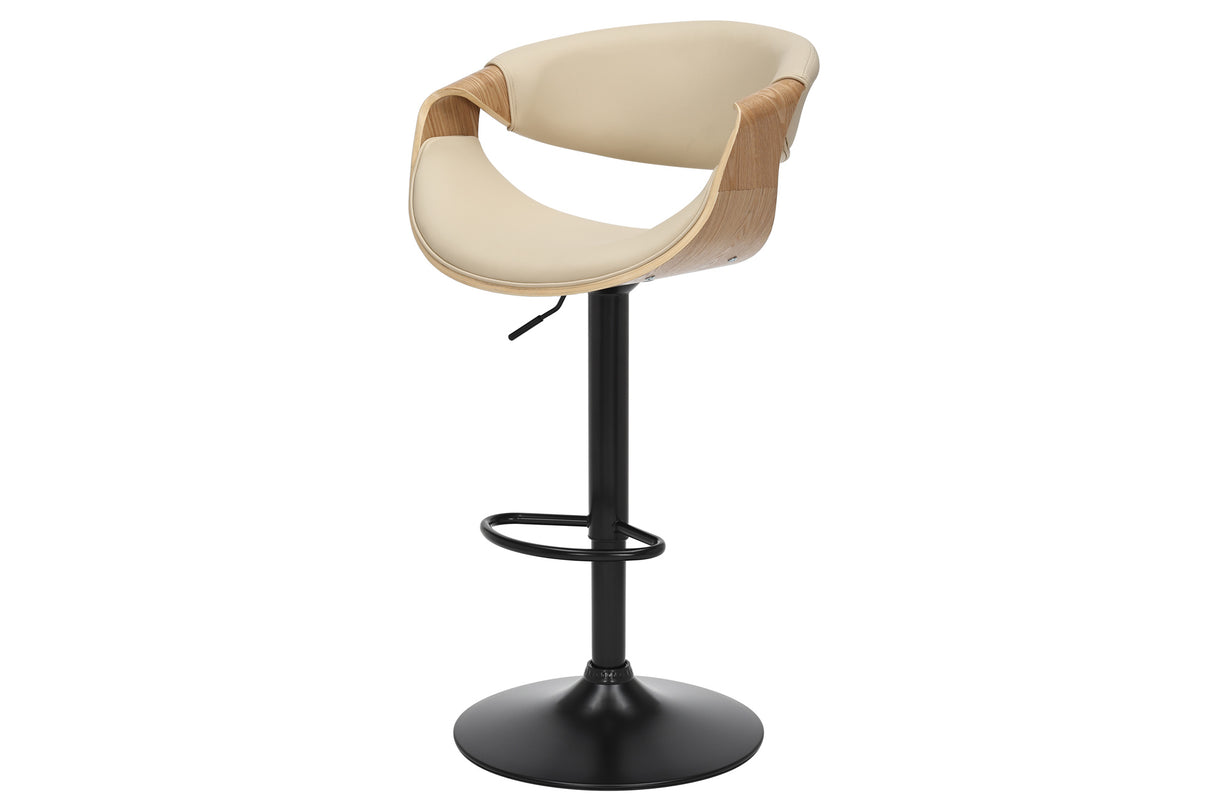 Bar stool ORGANIC 89-100cm rotatable w/ armrests artificial leather creamy beige and oak wood look