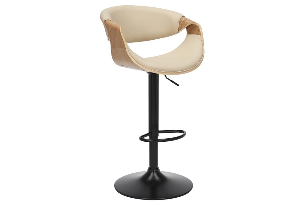 Barhocker ORGANIC 89-100cm drehbar mit Armlehnen Kunstleder cremebeige und Eichenholzoptik