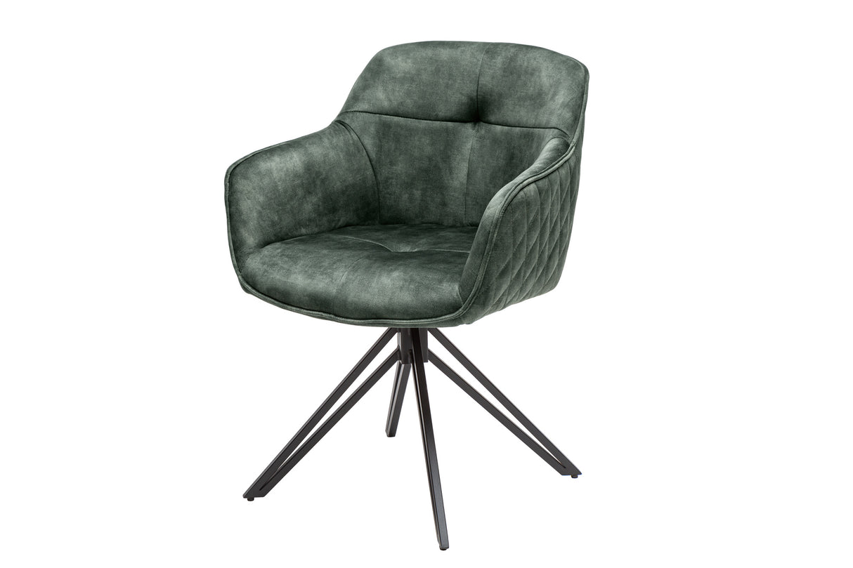 Swivel chair EUPHORIA rotatable 180° with armrests velvet dark green