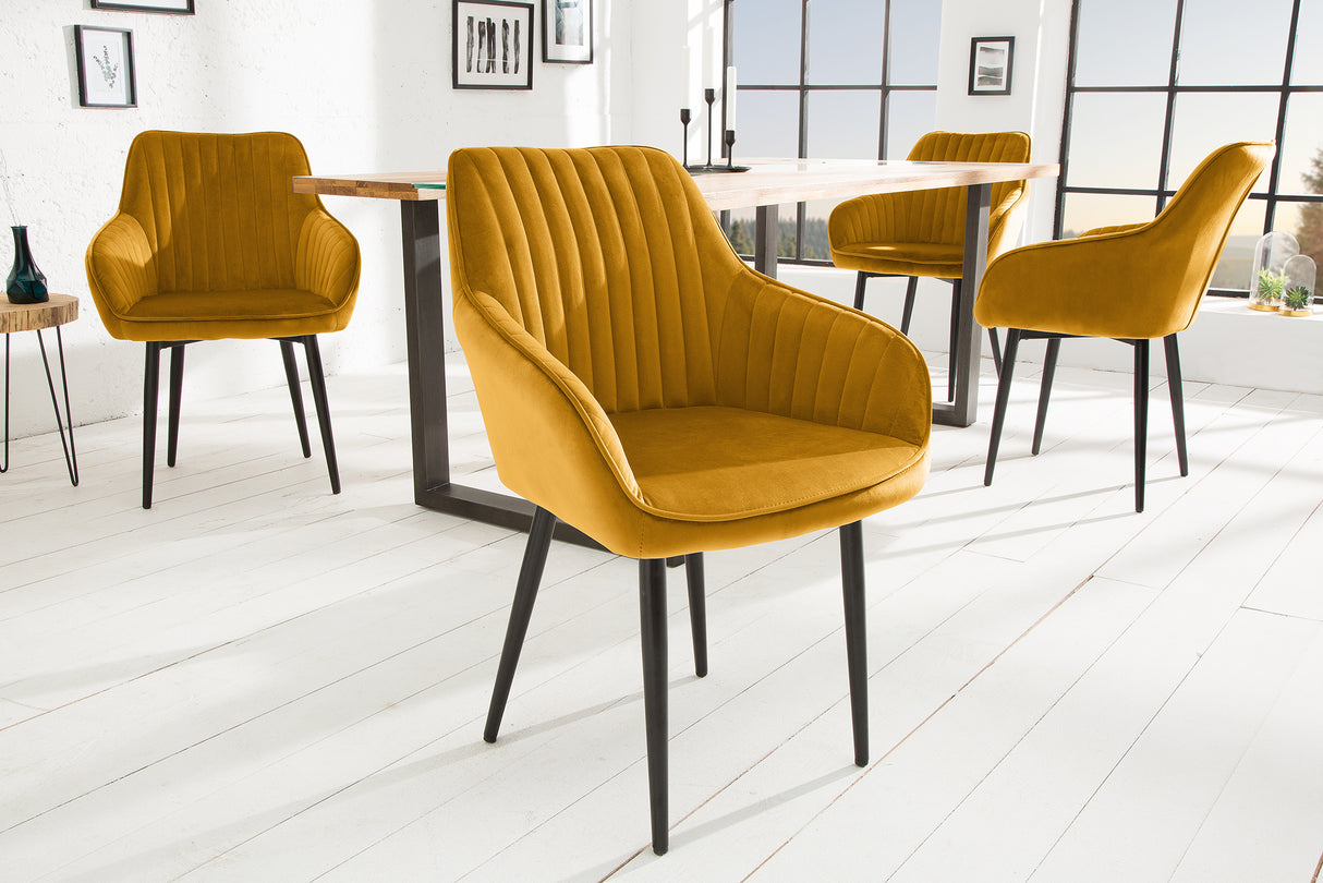 Chair TURIN with armrests velvet mustard yellow