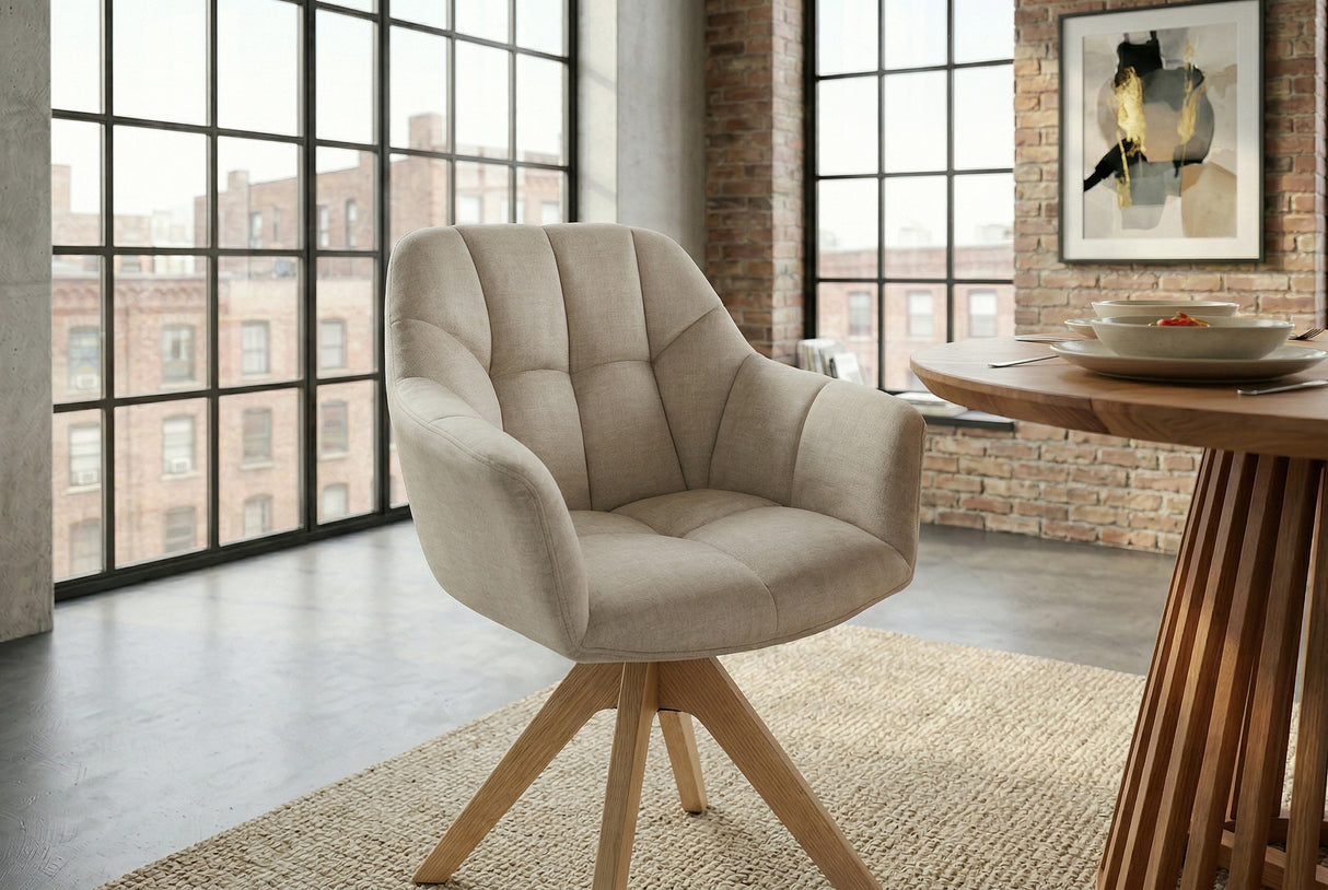 Swivel chair PAPILLON rotatable 180° w/ armrests velvet beige oak