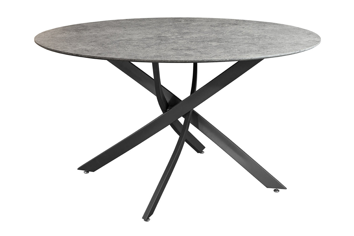 Dining table HELIX 120cm round grey stone look w/ black metal frame