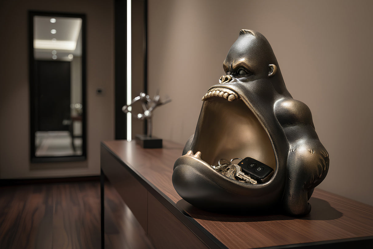 Decoration bowl KING APE 35cm with storage compartment bronze