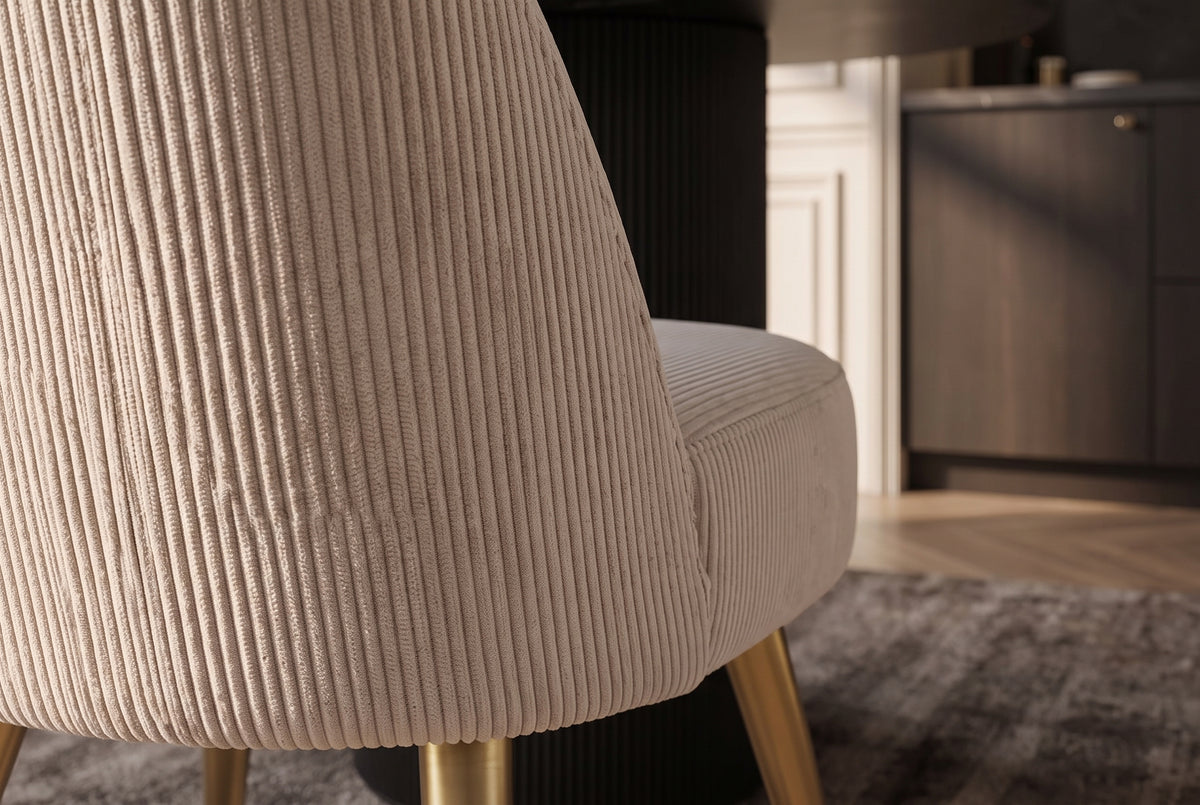 Chair MIA CASA brushed metal legs cord beige champagne gold