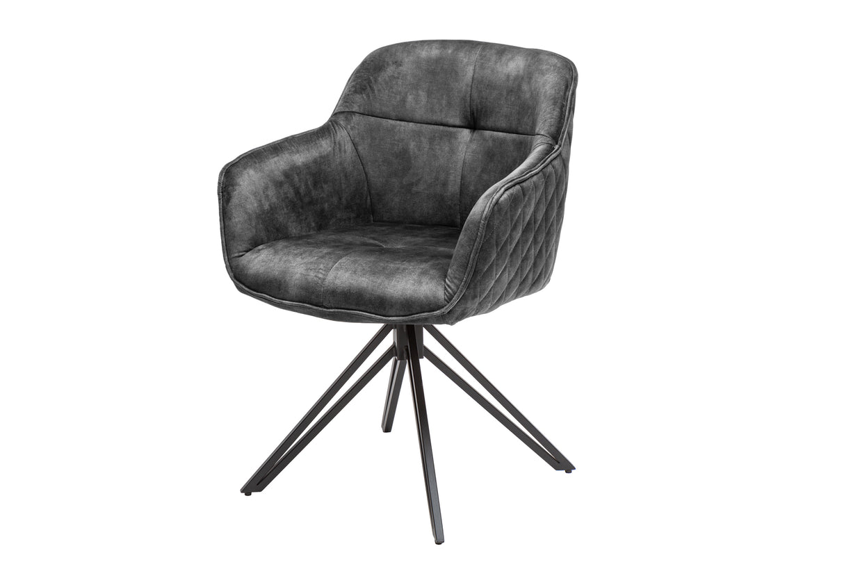 Swivel chair EUPHORIA rotatable 180° with armrests velvet dark grey