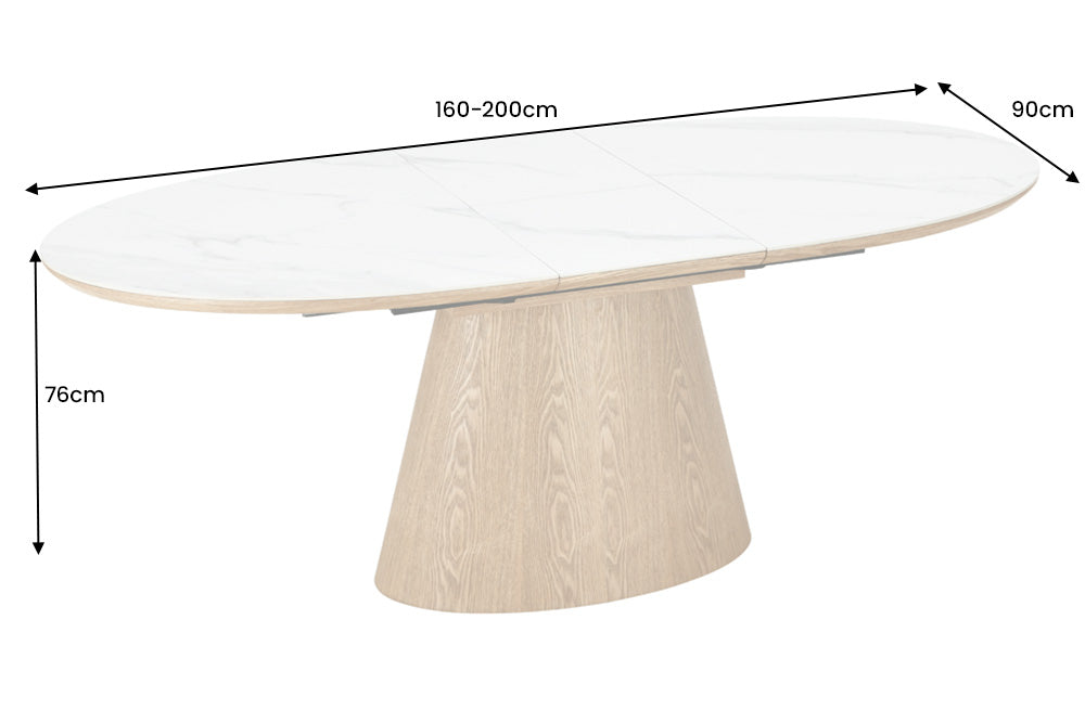 Dining table UNIQUE 160-200cm extendable oak wood verneered w/ ceramic white marble top