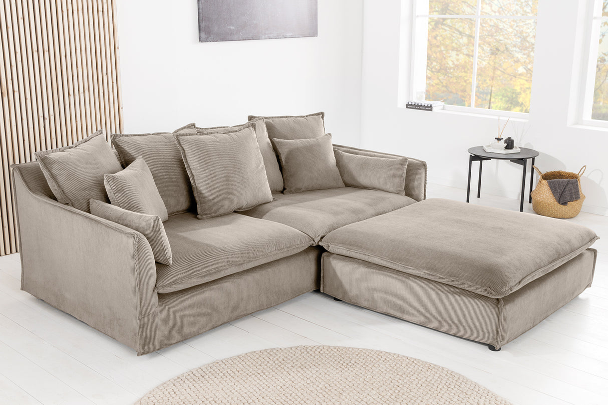 Sofa HEAVEN 200cm 3-seater spring core removable cover cord greige