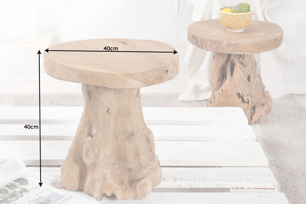 Stool side table ROOT 40cm massive teak wood
