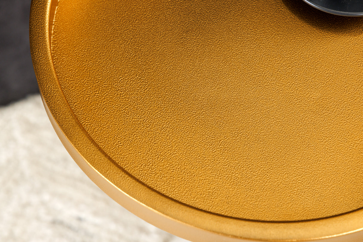 Beistelltisch TRAYFUL 60cm grauer Marmorsockel goldener Rahmen und Platte