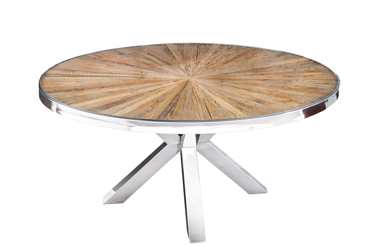 Esstisch BARRACUDA Ø 140cm rund Teakholz mit Glasplatte