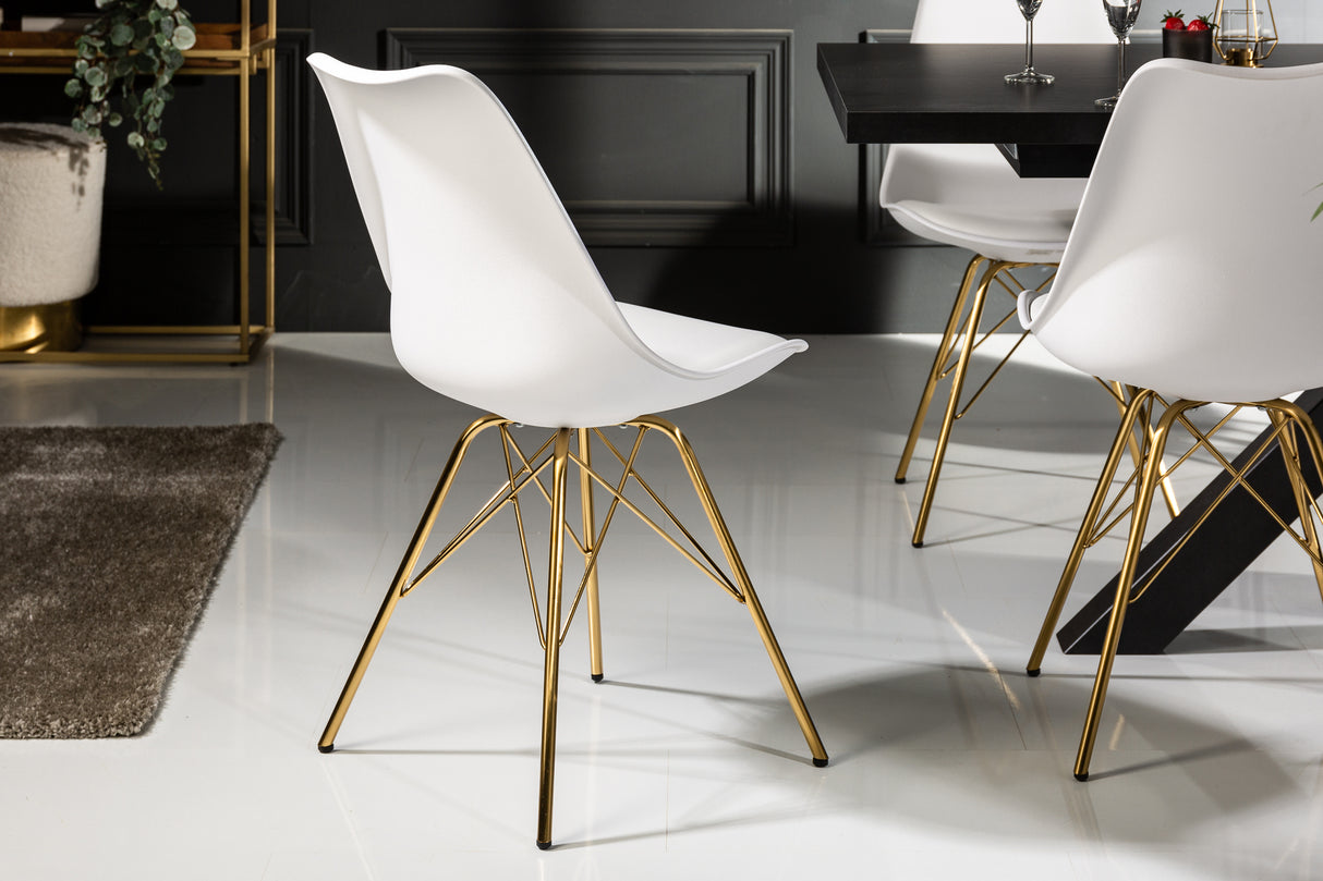 Stuhl SCANDINAVIA MASTERPIECE Kunstleder weiß goldene Beine