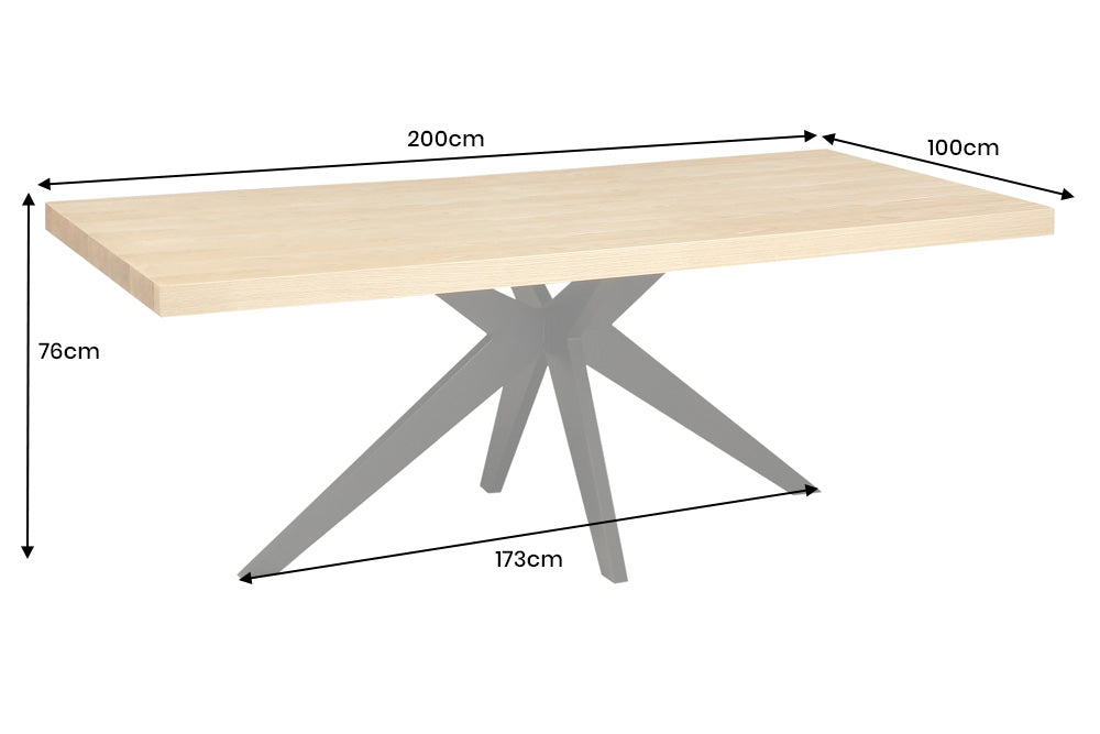 Dining table ZEUS 200cm natural oak wood look w/ black metal frame