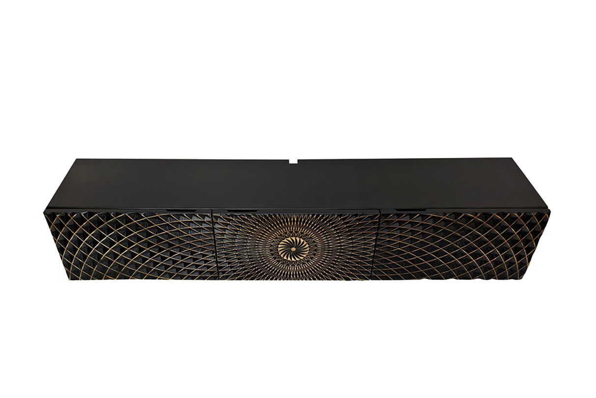 TV-Board ILLUSION 160cm 3D Mango Massivholz schwarz gold