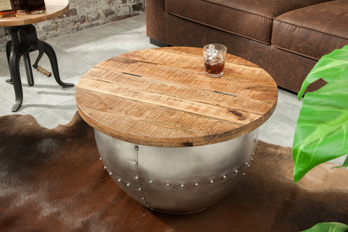 Couchtisch DRUMP STORAGE 68cm massives Mangoholz natur