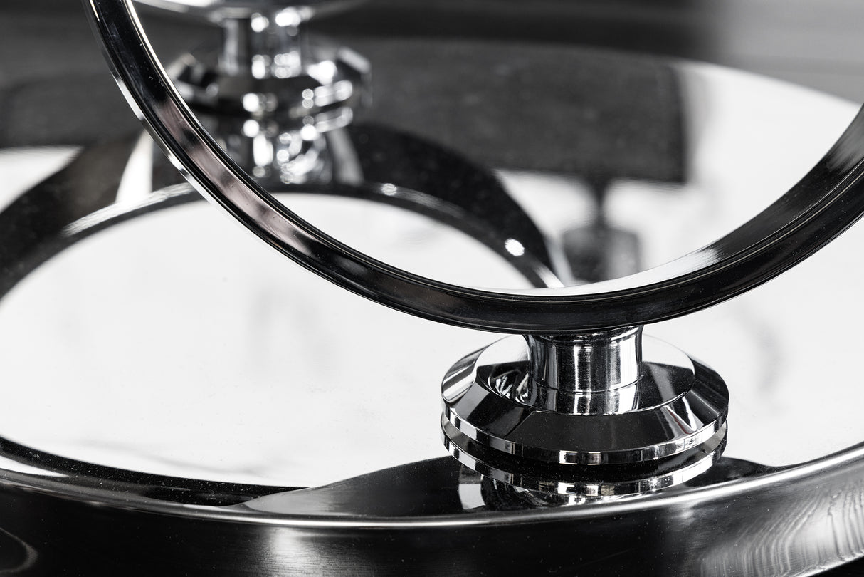 Coffee table DANCING RINGS 80-135cm rotatable w/ chrome rack and ceramic top white marble