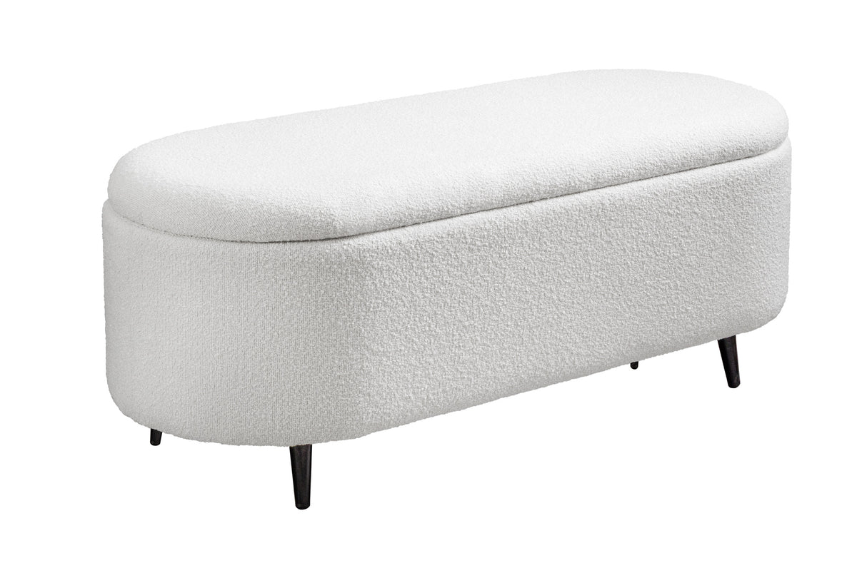 Bench chest VOQUE 110cm bouclé white upholstered w/ storage space bench seat