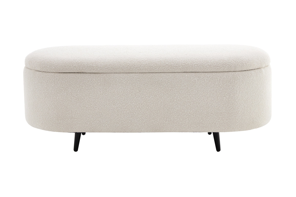 Bench chest VOQUE 110cm bouclé white upholstered w/ storage space bench seat