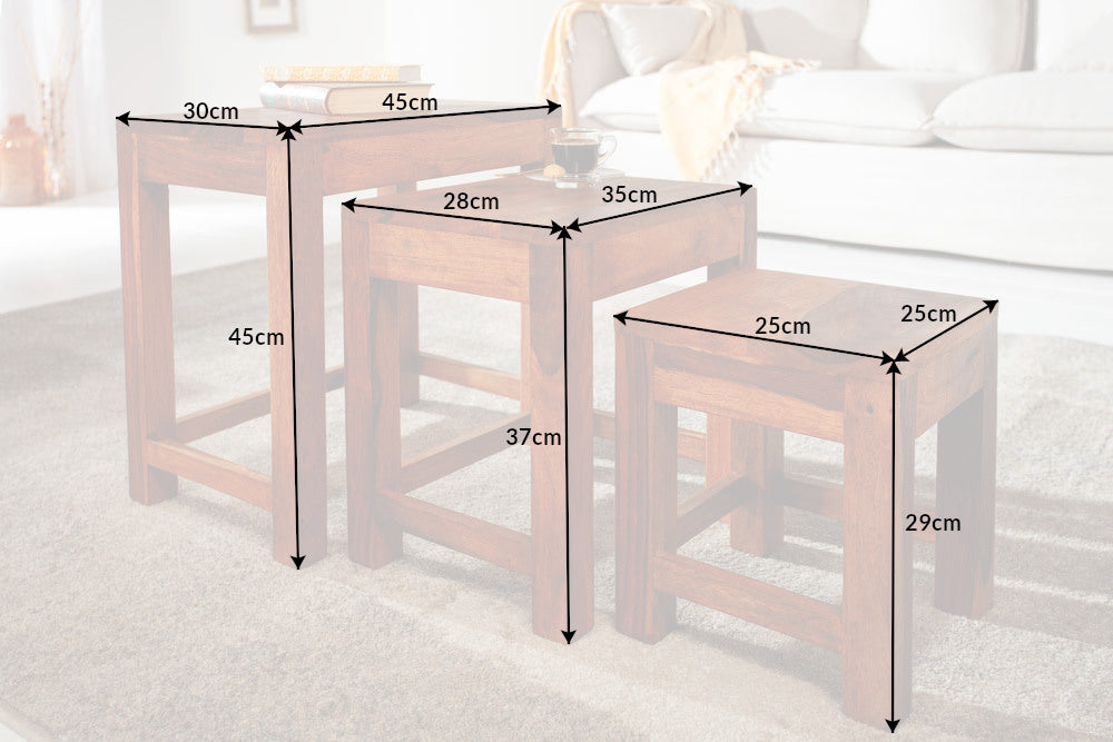 Side table MONSOON 25-45cm set of 3 sheesham wood natural