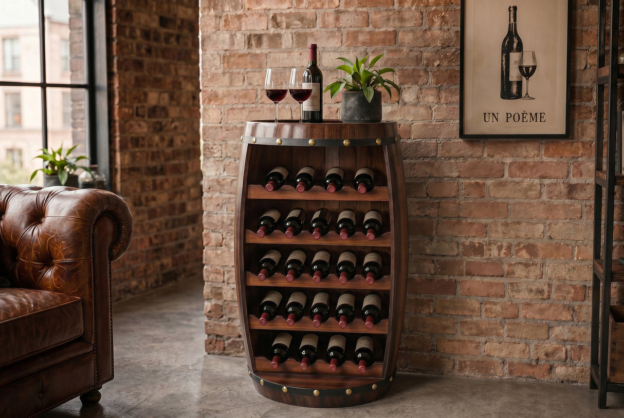 Wine shelf BODEGA 80cm for 23 bottles fir wood coffee
