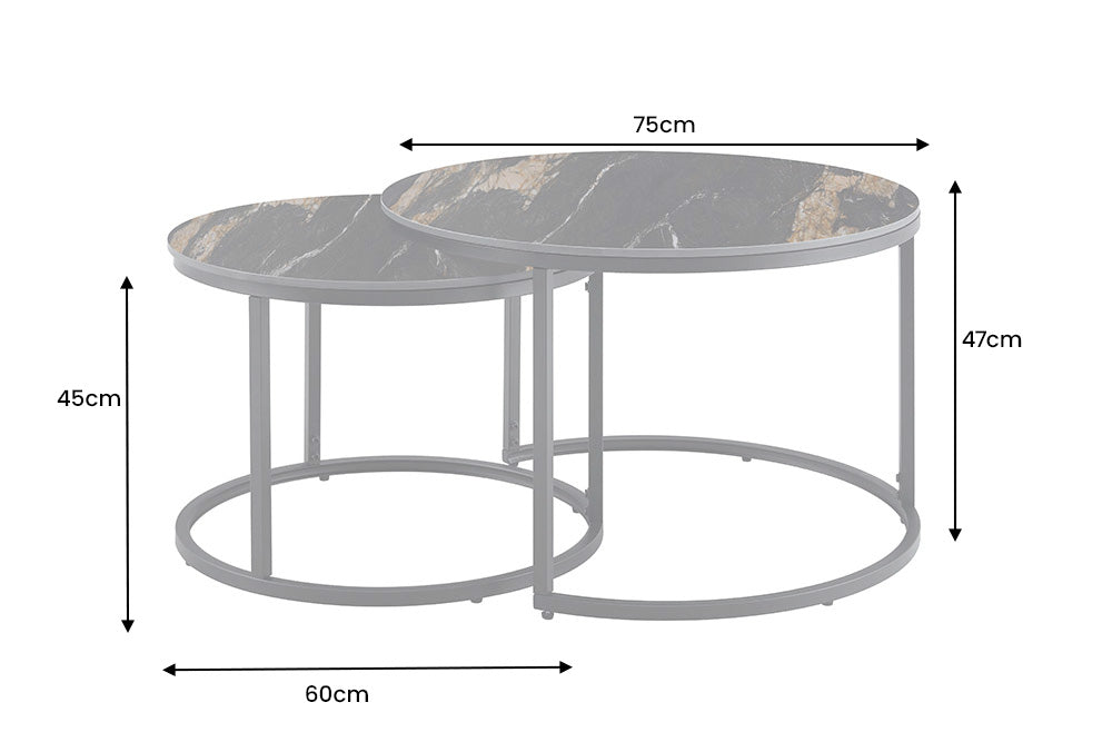 Coffee table ELEGANCE 75cm set of 2 aurora oro ceramic black gold sand