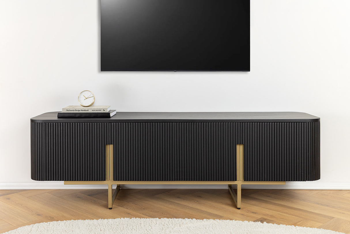 TV-Board GATSBY 160cm Retro-Stil Mango Schwarz Gold