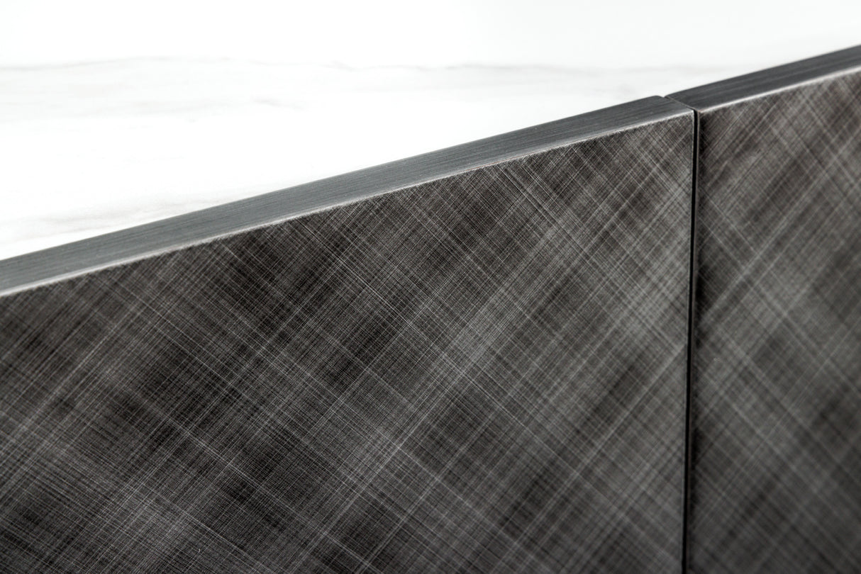 Sideboard REFLECTION 150cm 3D Effekt anthrazit mit Keramik Marmorplatte weiß