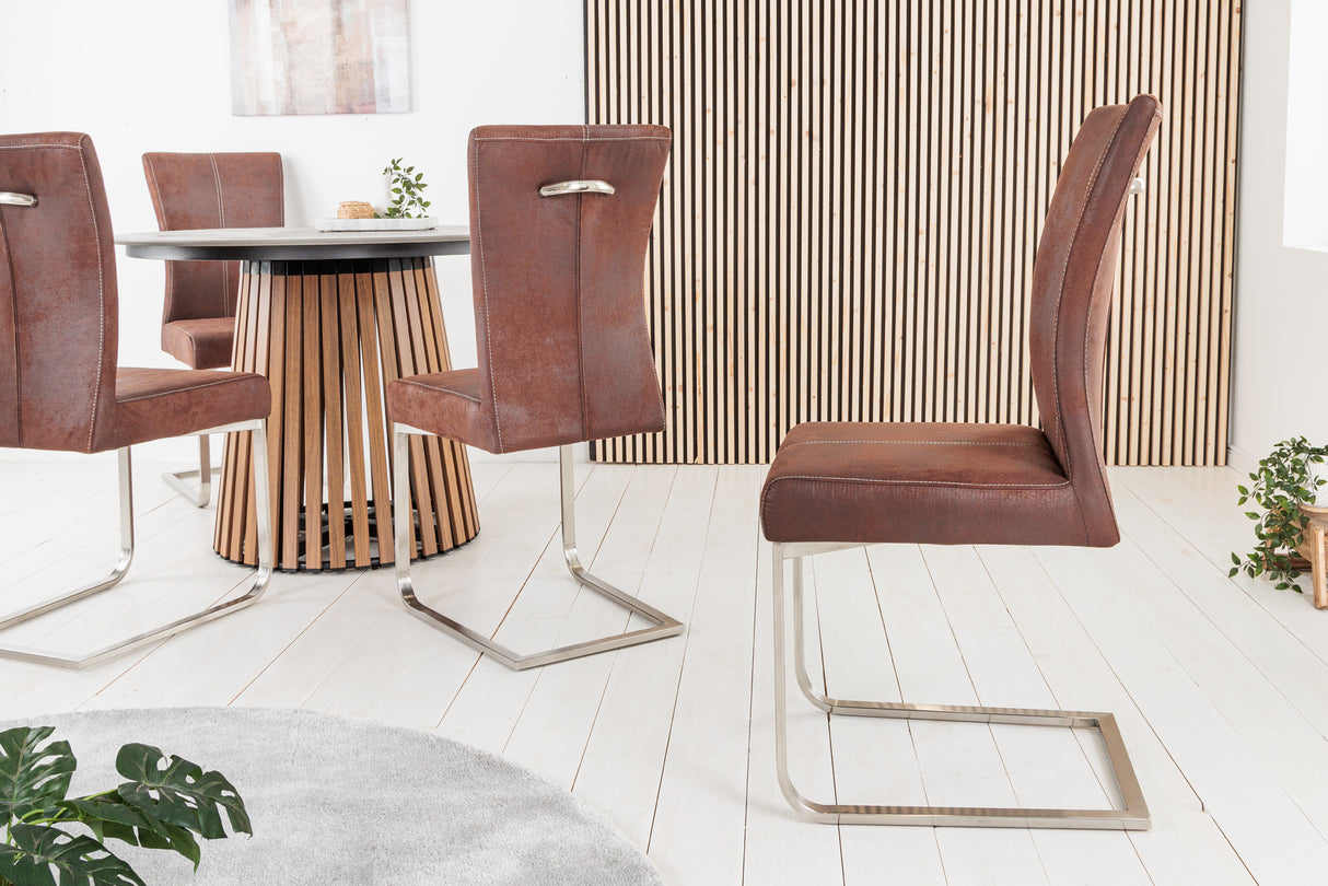 Cantilever chair SAMSON w/ silver handle and frame microfibre dark coffee