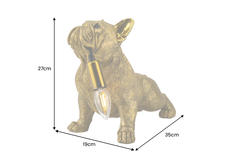 Tischleuchte BULLDOG 35 cm goldene Hundeskulptur