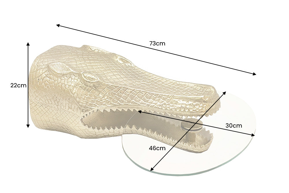 Side table WILDLIFE CROCODILE 75cm hanging coffee table oval tempered glass gold